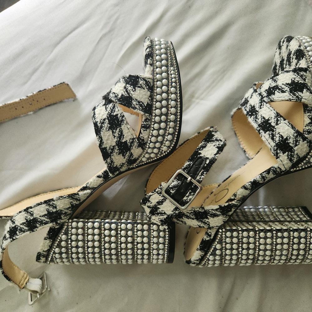 Jessica Simpson Black and White Houndstooth Platform Heels
